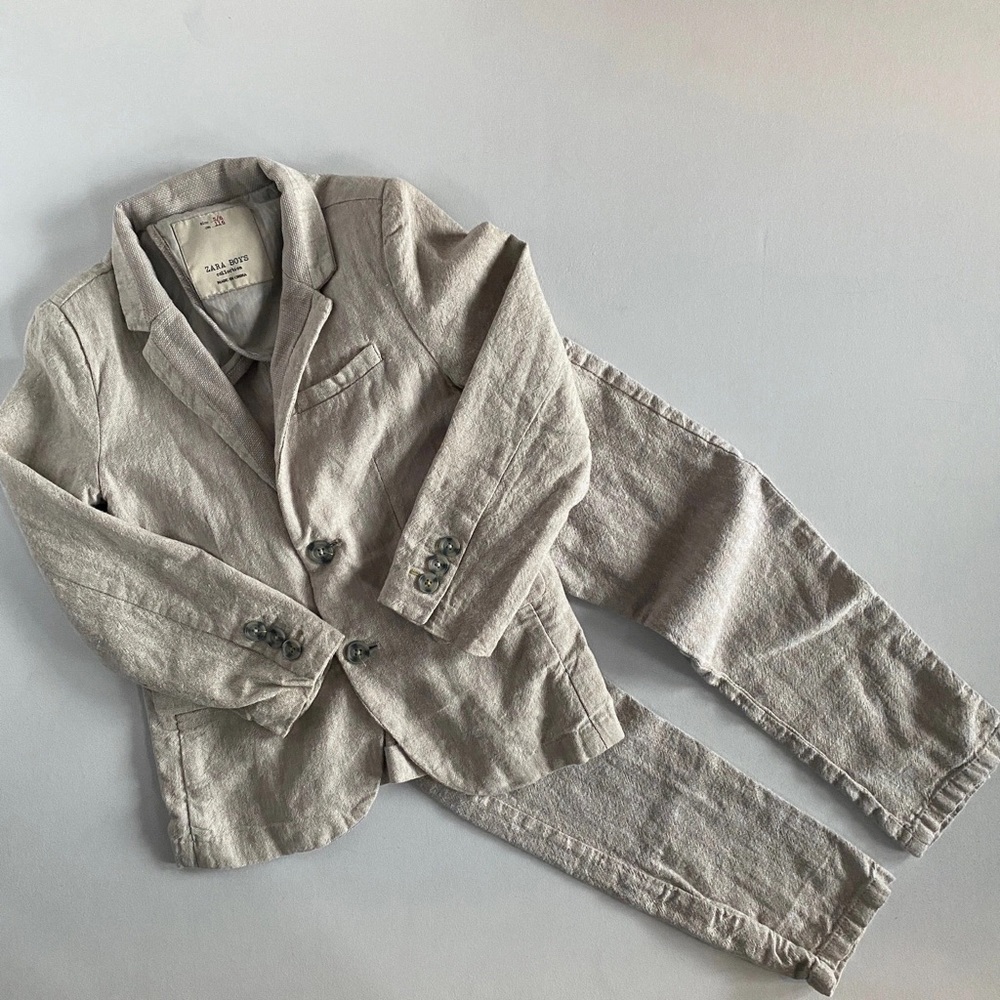 Zara Kids Beige Linen Blend Blazer & Pants Set